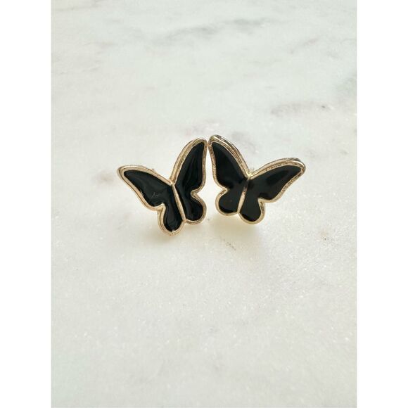 Black and gold butterfly stud earrings ￼ - Picture 1 of 2